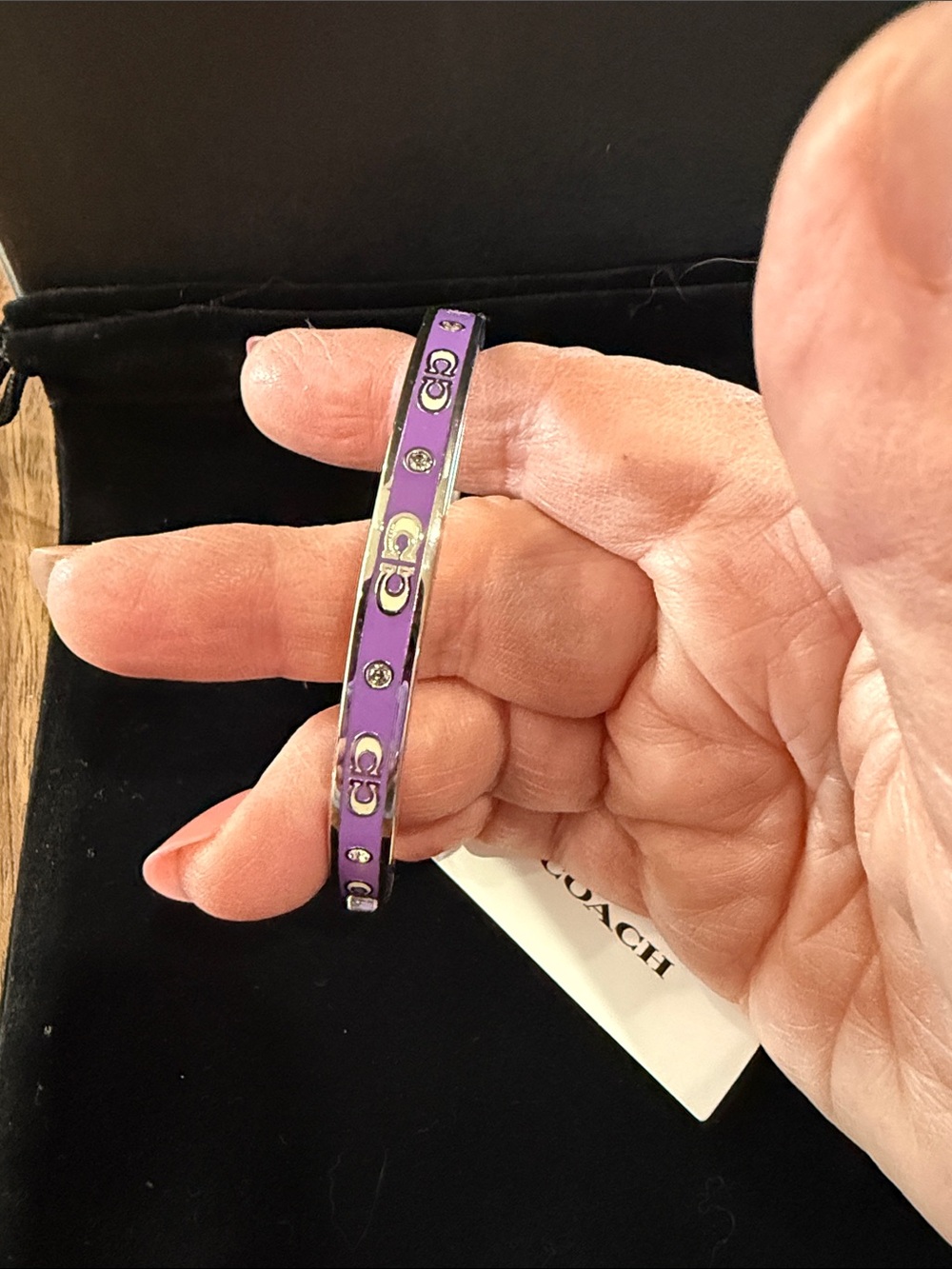 Coach Lavender and Silver Enamel Logo Bangle Bracelet - Picture 2 of 4